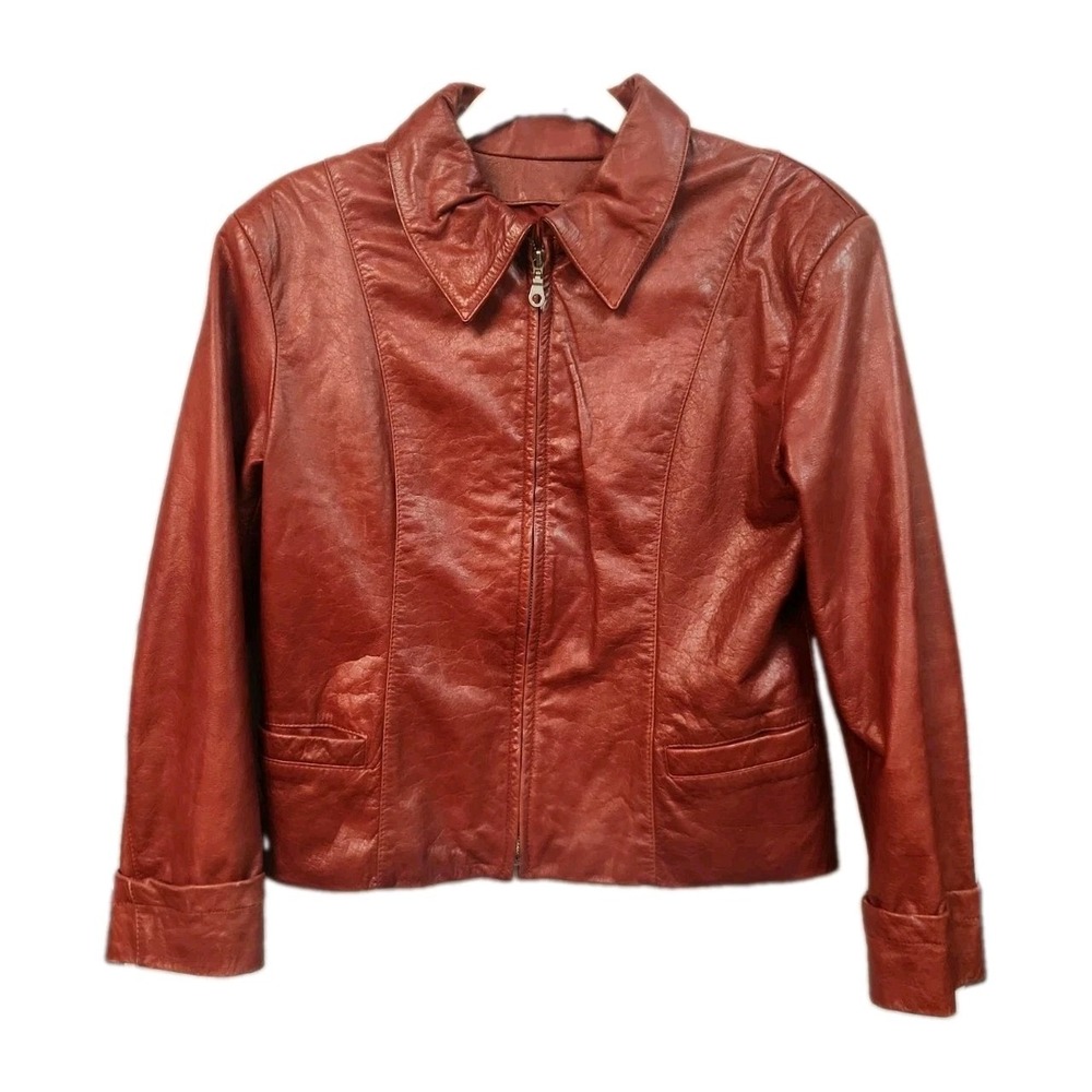 Clock House Red Leather Jacket Womens Whimsigoth Indie Grunge Y2K VTG Sm-Med 38